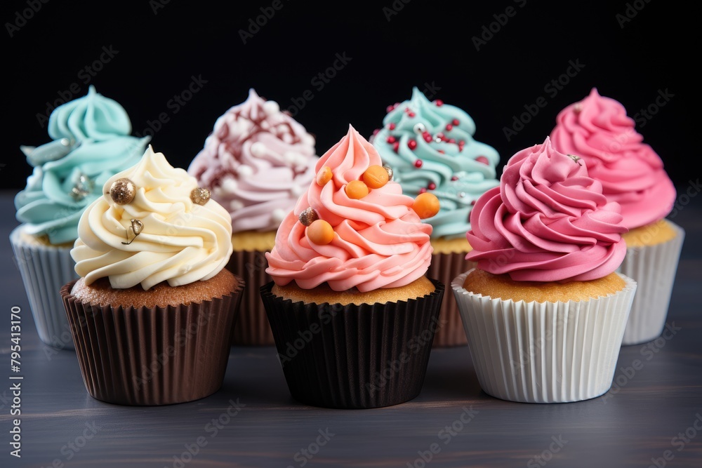Colorful cupcakes in a row Colorful cupcakes in a row
