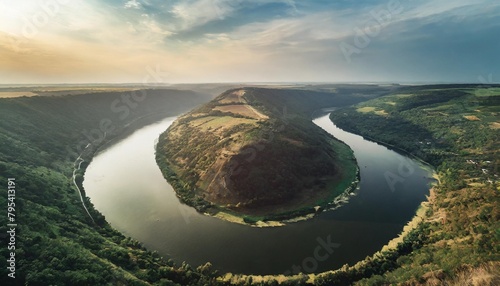 gorgeous view from a drone flying over the winding dniester river ukraine europe photo