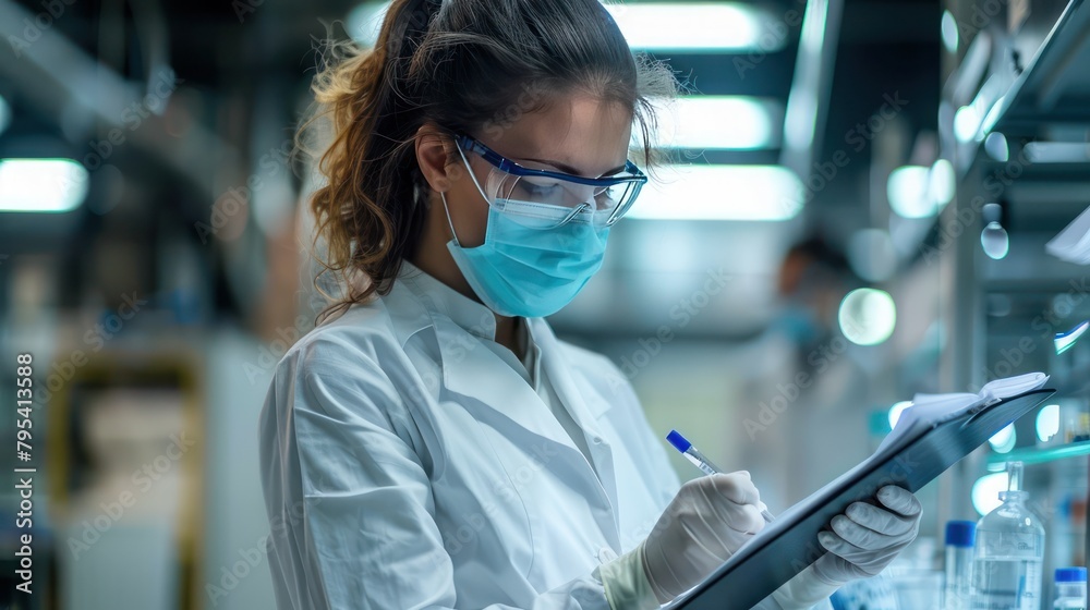 Woman in White Lab Coat Writing on Clipboard Woman in White Lab Coat Writing on Clipboard
