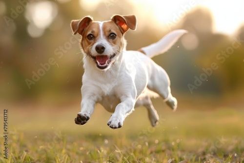 Energetic Jack Russell terrier jumping with joy, adding a sense of fun to any project