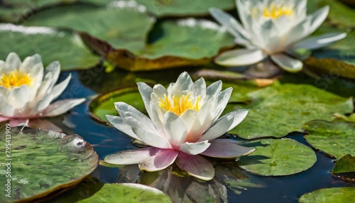 beautiful water lilies floating in tranquil pond wallpaper background