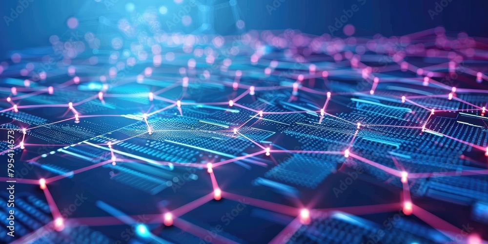 an abstract representation of data flow, utilizing hexagonal nodes interconnected in a complex network realistic stock photography an abstract representation of data flow, utilizing hexagonal nodes interconnected in a complex network realistic stock photography