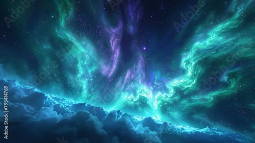 Aurora: A captivating 3D representation of the aurora borealis, with vivid streaks of green and purple