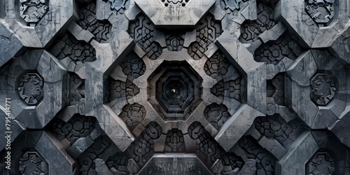 an eye-catching stock image showcasing an intricate geometric pattern that seamlessly blends elements of nature and technology, perfect for futuristic-themed photo