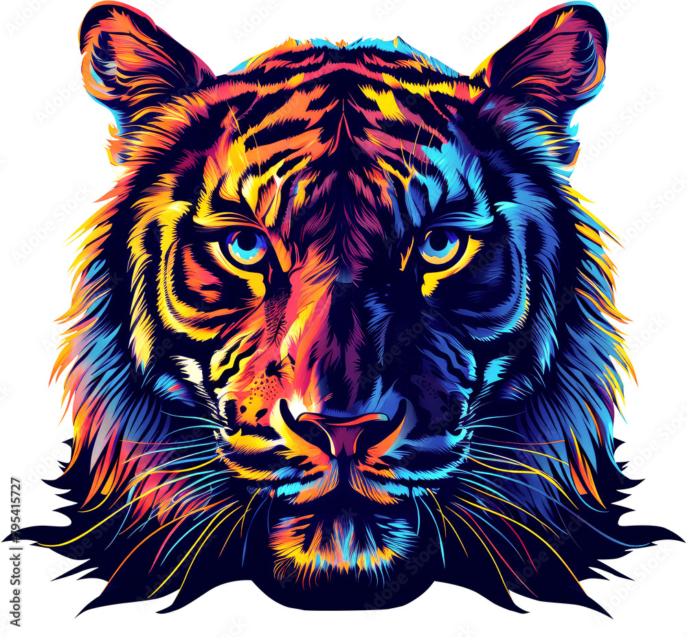 Fototapeta premium Tiger head illustration on white background. Wild cat predator.