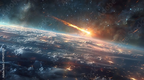 Comet and Meteor: A dramatic photo of a meteor burning up in the Earth's atmosphere