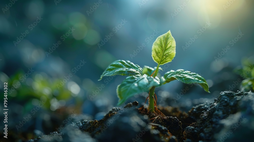 A sprout grows towards the light. A sprout grows towards the light.