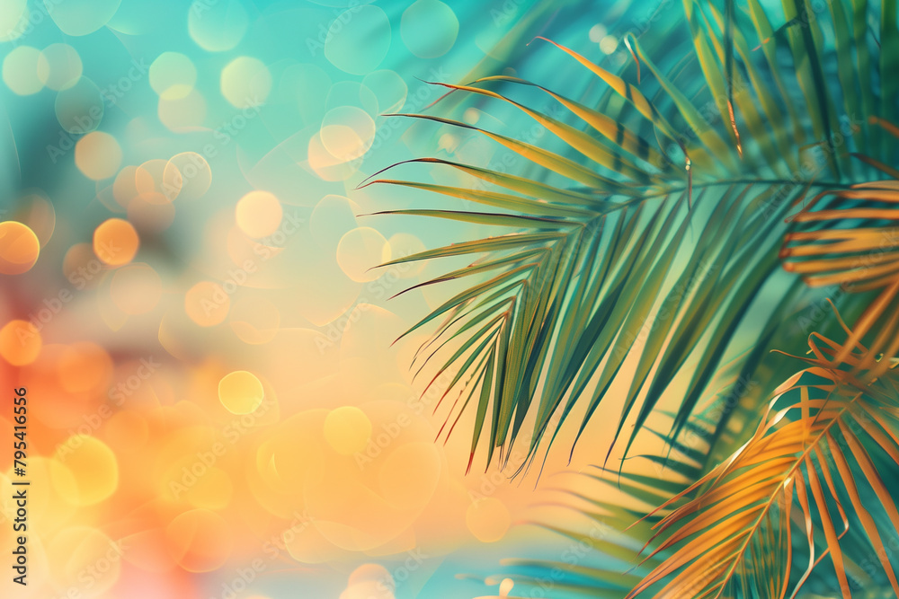 Summer background with tropical palm leaves.