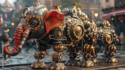 A steampunk elephant made of metal and gears