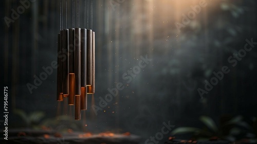 A minimalist shot of black chimes against a dark background. AI generate illustration photo