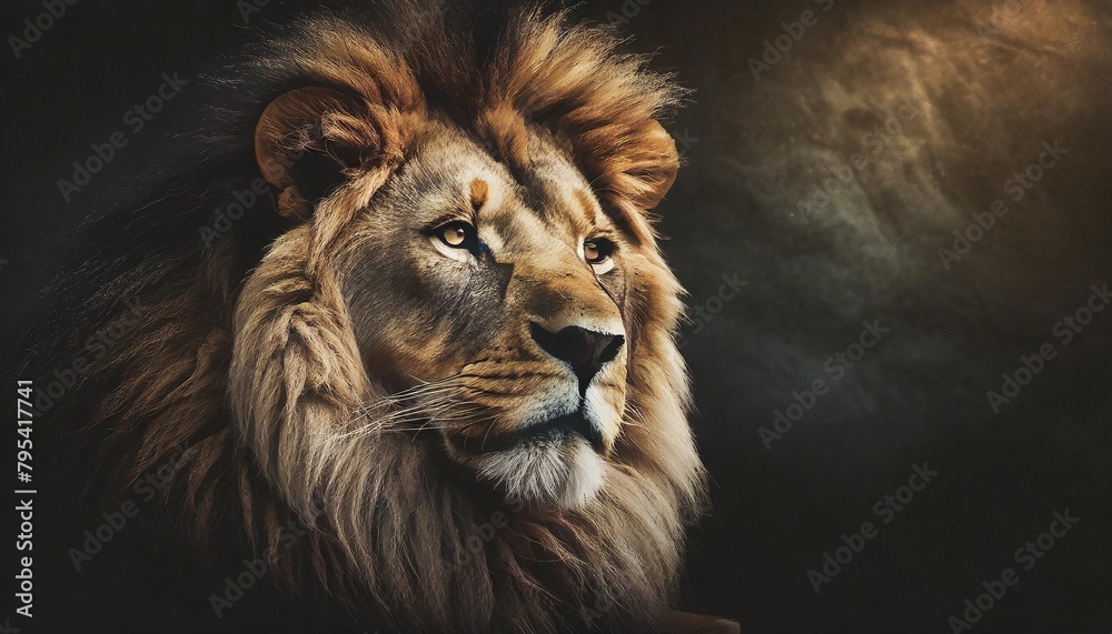 majestic lion staring on black background motivational quote inspirational male grind post stoicism stoic hard men mentality philosophy philosopher copy space for quotation text