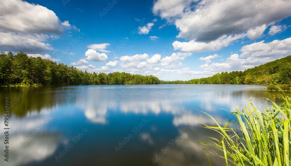 lake with blue sky and clouds 3