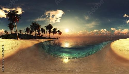 tropical beach with palm trees at sunset hdri equidistant projection spherical panorama panorama 360 environment map landscape 3d rendering