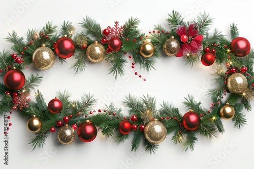 Festive Christmas garland against a transparent white background, adding holiday charm