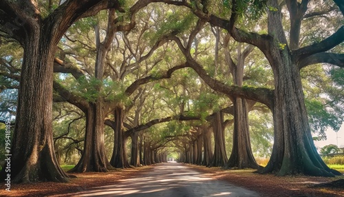 tunnel of live oak trees in savannah georgia photo