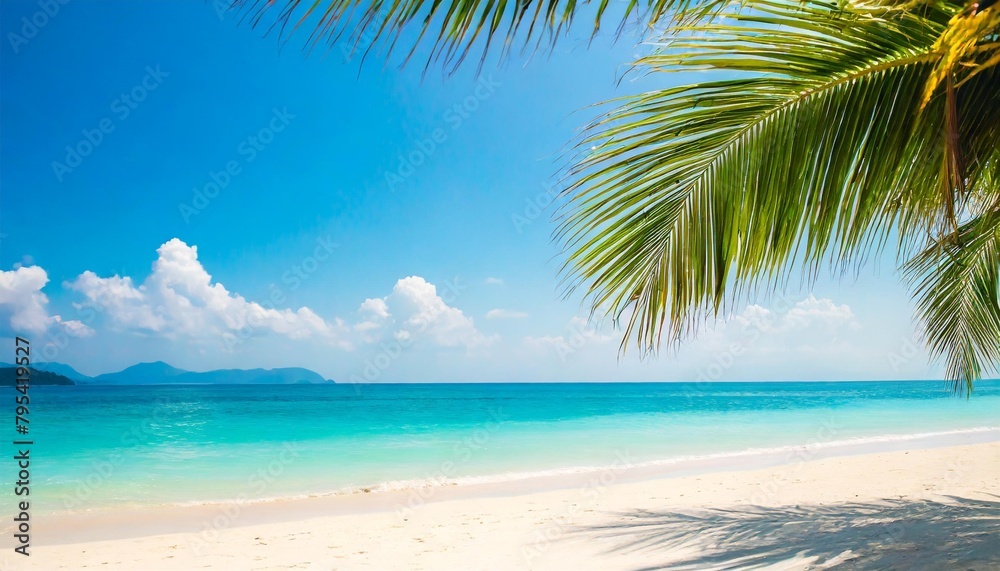 beautiful tropical blurred beach background with palm tree summer