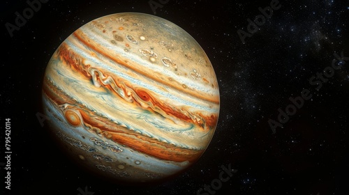 Planet: A photo of Jupiter, showcasing its iconic Great Red Spot and its swirling atmosphere of gas clouds