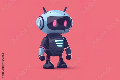 A playful, friendly robot chat bot with a speech bubble on a vibrant yellow background, suggesting technology and communication.