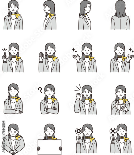 シンプルな人物アイコンイラスト　スカーフをしたスーツの女性