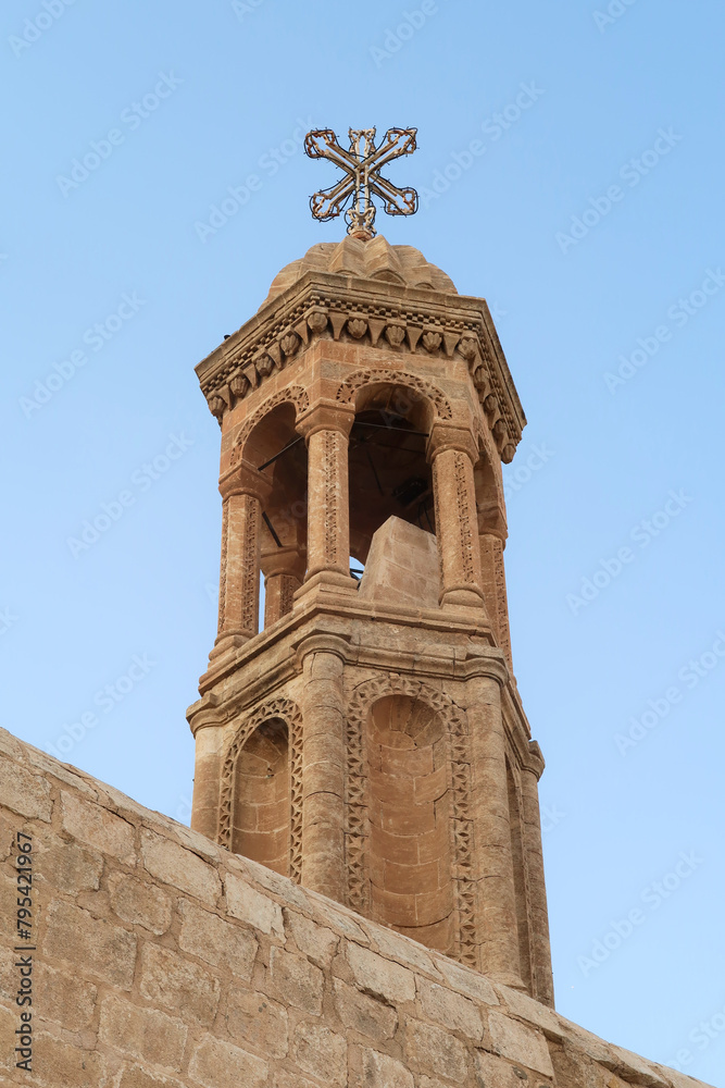 The bell tower of the Mor Smuni Church, Kilisesi, syriac orthodox church in Mardin, Turkey