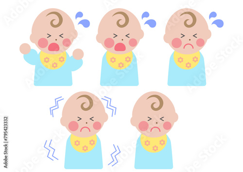 赤ちゃんの表情イラスト集_怯える、泣く、わめく