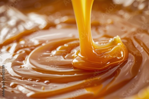 Surrender to the golden warmth of liquid caramel, its velvety texture evoking feelings of comfort and bliss