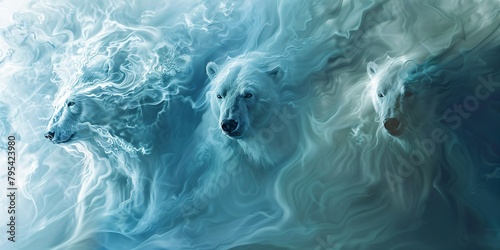 Triptych wall art of the Arctic showing polar bears in their habitat across three different weather conditions