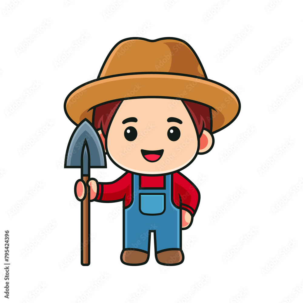 cartoon of farmer with hat and shovel cartoon of farmer with hat and shovel
