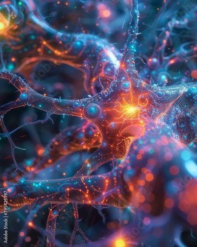 Artistic rendering of a neuron. photo