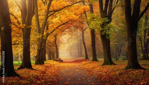 beautiful autumn landscape with colorful foliage in the park falling leaves natural background