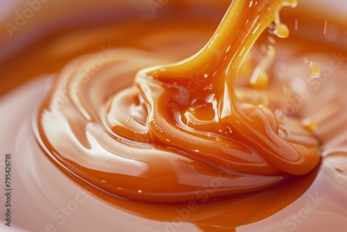 Indulge in the decadent richness of liquid caramel, its velvety surface promising a moment of pure satisfaction photo
