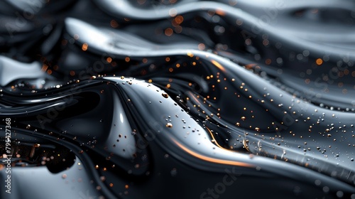 Black glossy surface with golden bubbles