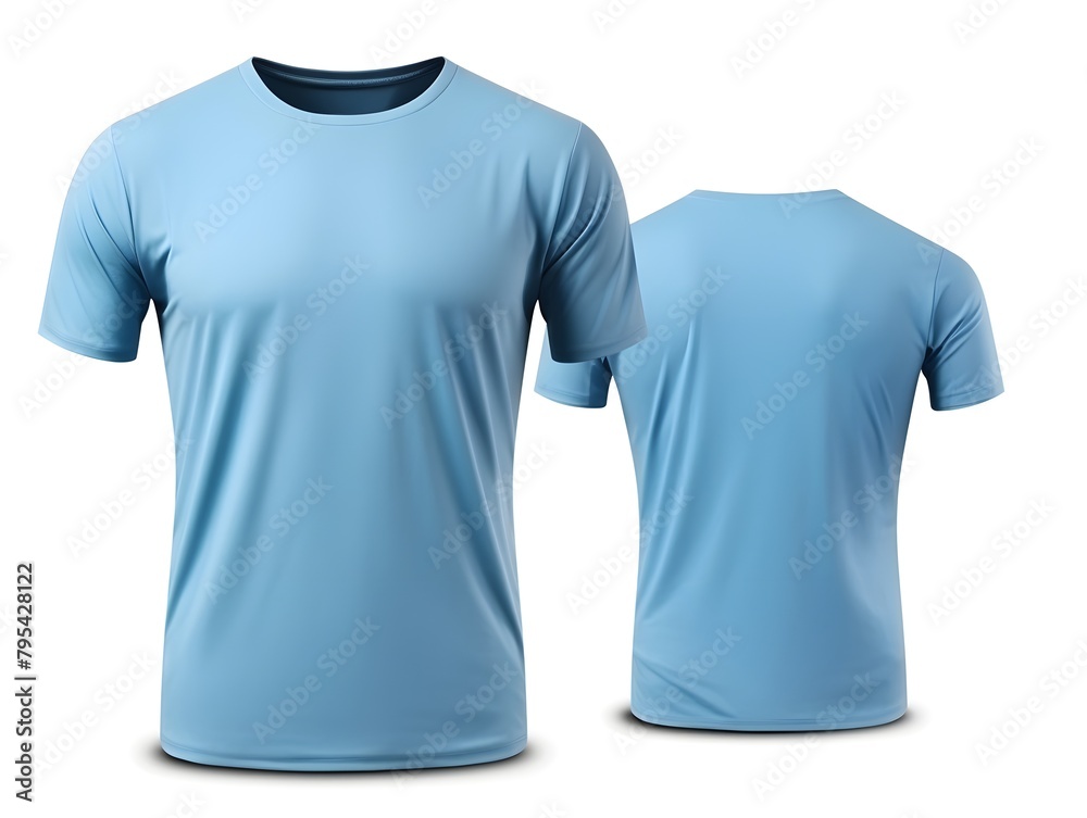 Carolina blue t-shirt front and back view clothes mockup on isolated white background Carolina blue t-shirt front and back view clothes mockup on isolated white background