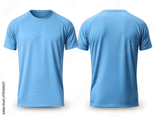 Carolina blue t-shirt front and back view clothes mockup on isolated white background