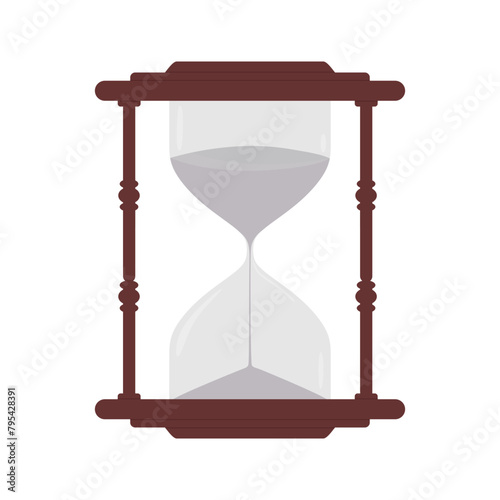 Hourglass with white sand, timer. Beautiful sandglass isolated on white background. Time and history concept. Icon hourglass countdown. Rare things, colored flat vector illustration
