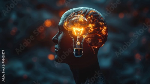Brain with a light bulb inside