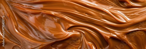 Dive into the rich, amber depths of liquid caramel, its velvety texture swirling in deliciously tempting patterns photo
