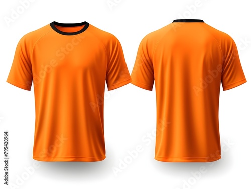 Neon orange t-shirt mockup front and back view clothes on isolated white background