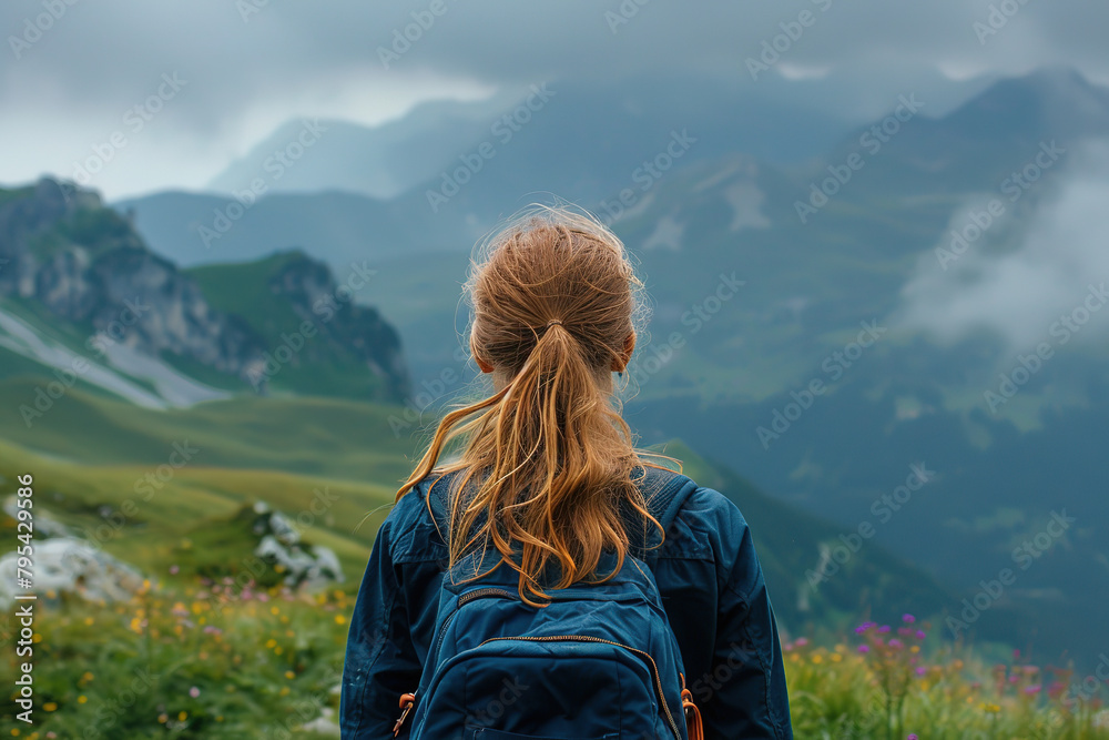 Frau beim wandern in den Bergen 