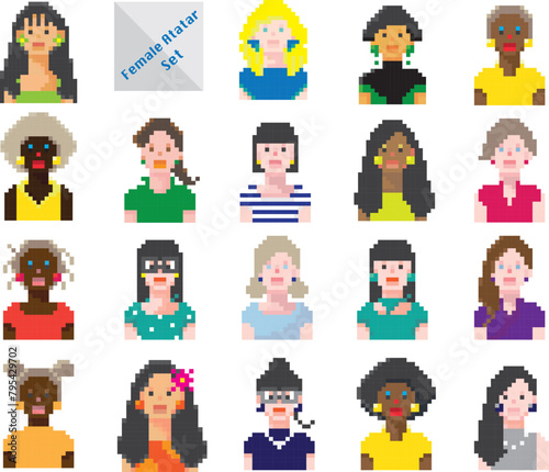 set of people-Dot-bit painting female avatar set - fashionable icon set simple vector material