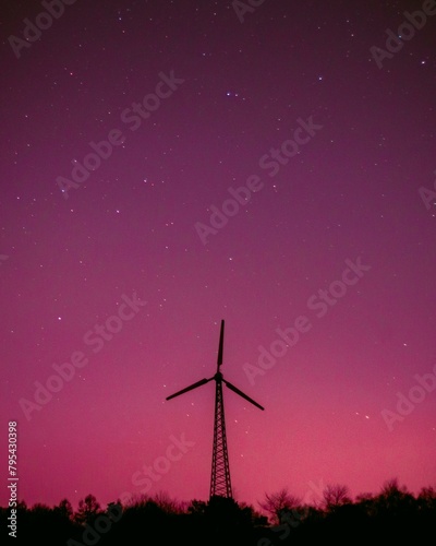wind turbines at night