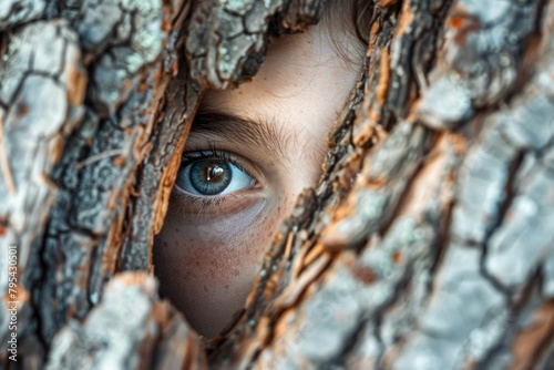 Mystery in the Eyes: A Peek Through Tree Bark. Generative ai