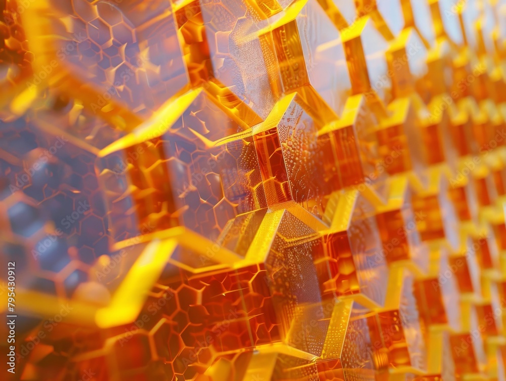 Obraz premium Close-up of a yellow plastic honeycomb structure.