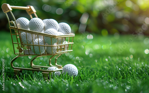 golf balls in trolley on green grass
