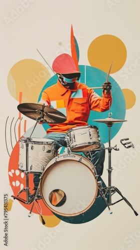 Collage Retro dreamy drummer drums percussion musician. © Rawpixel.com