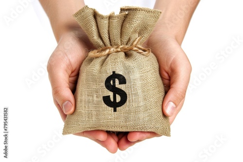 Hands holding a money bag with a dollar sign, financial security