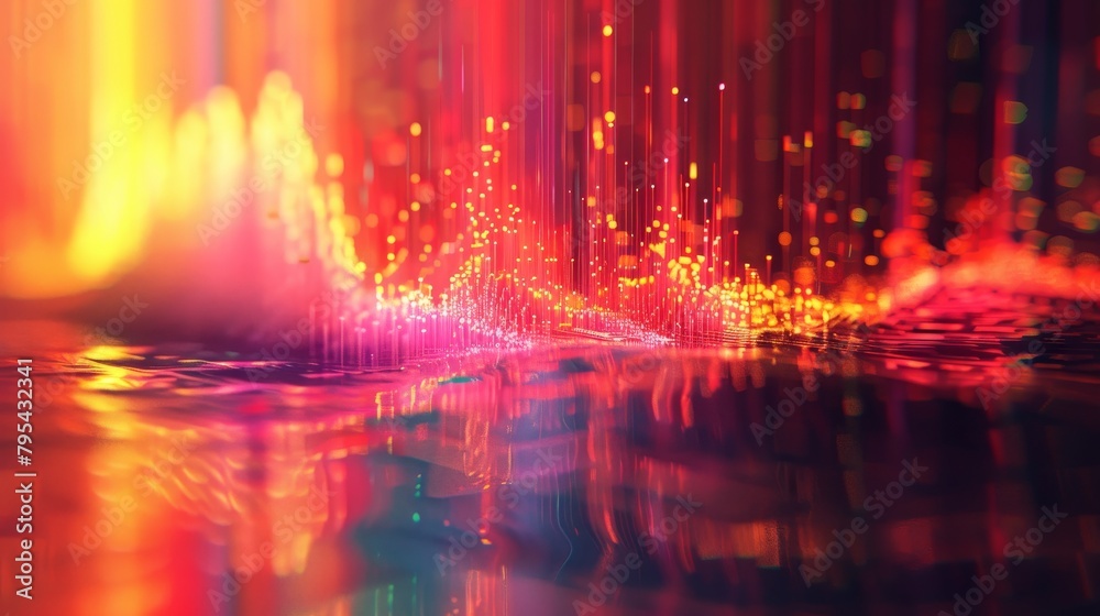 Fototapeta premium Colorful lights reflected on a surface.