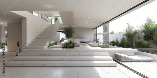 b'Bright and Airy Staircase and Living Room With Plants' photo