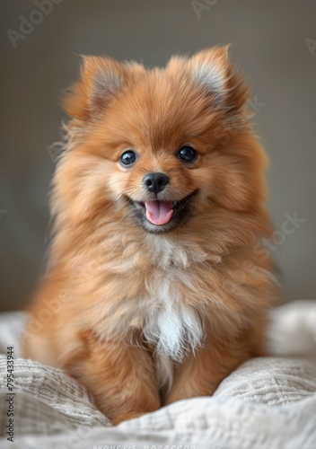 b'A fluffy Pomeranian dog with a happy expression on its face'