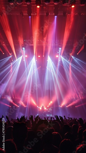 b'Rock concert stage with crowd and bright lights'